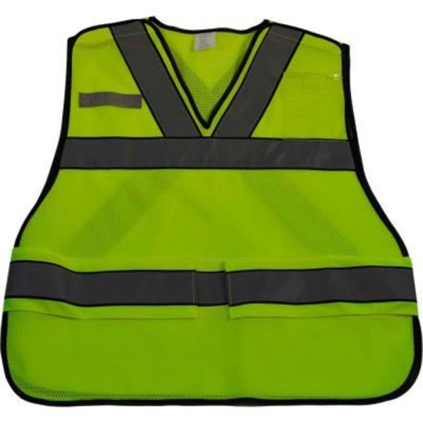 Petra Roc Inc Petra Roc V-Neck Public Safety Vest with Reflective "X" on Back, Polyester Mesh, Lime/Black, 2X-5XL LVM2-VNPSV-Plus